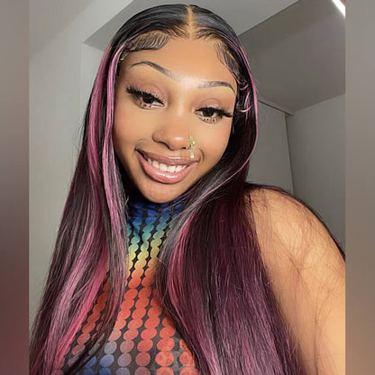 Red Purple Highlights HD Lace 13x4 Transparent Lace 180% Density Color Wigs Free Part Body Wave/Straight