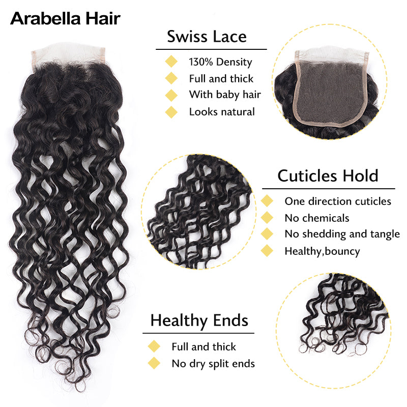 Human hair wig {12A 3Pcs+Closure} Brazilian Water Wave 3 Bundles Hair Weft With 4x4 Lace Closure - arabellahair.com
