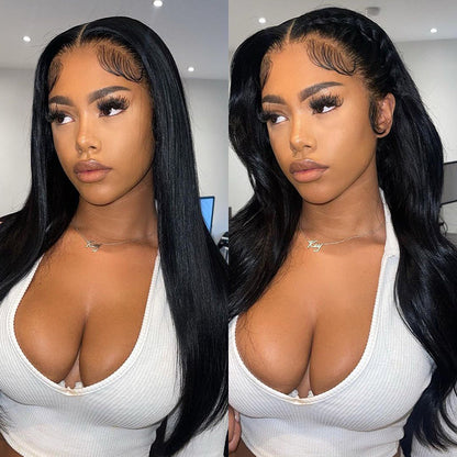 Long Length 4x4 lace Glueless Closure Wig Human Hair Wig Natural Black Body Wave Straight