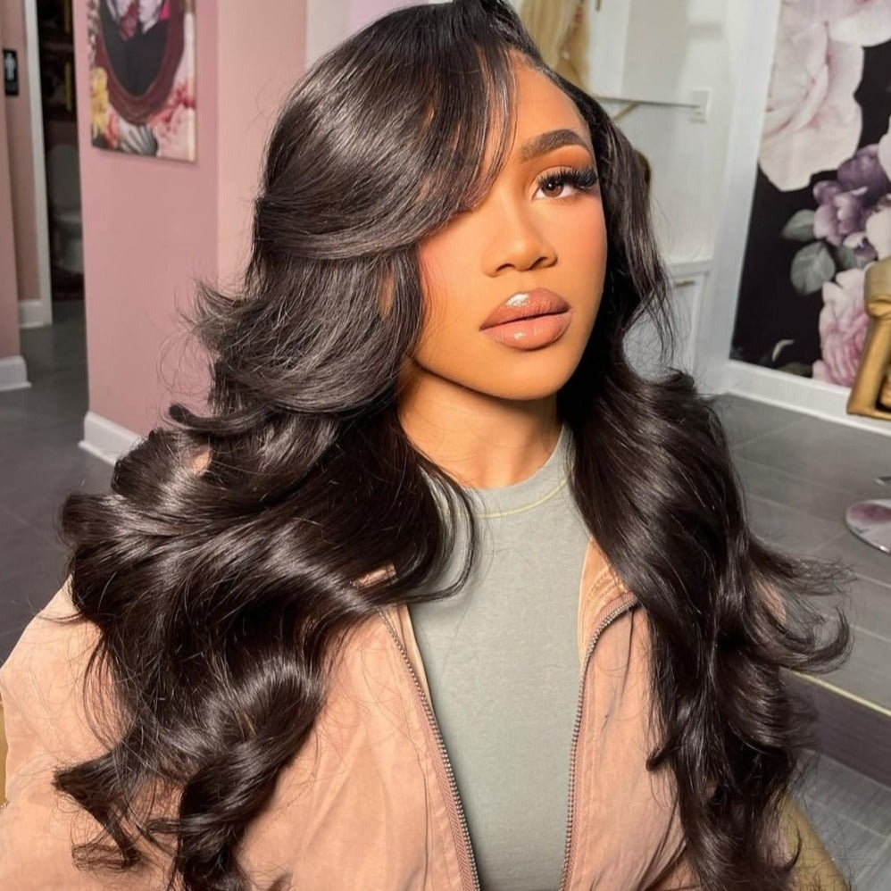 Long Body Wave Free Part Natural Black 13*6 Inch Lace Frontal Wig 210% Density Human Hair Wig - arabellahair.com