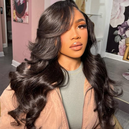 Long Body Wave Free Part Natural Black 13*6 Inch Lace Frontal Wig 210% Density Human Hair Wig - arabellahair.com