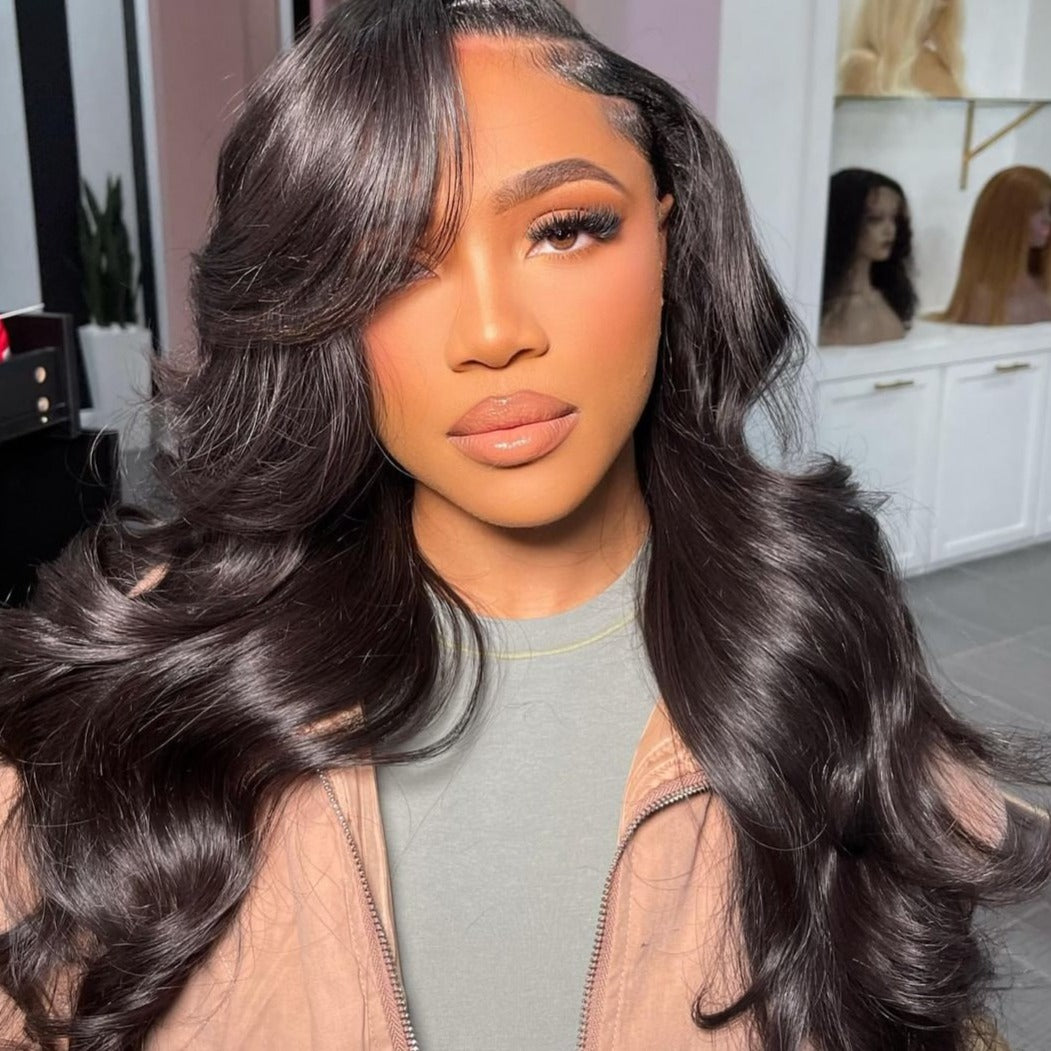 Long Body Wave Free Part Natural Black 13*6 Inch Lace Frontal Wig 210% Density Human Hair Wig - arabellahair.com