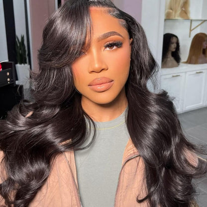 Long Body Wave Free Part Natural Black 13*6 Inch Lace Frontal Wig 210% Density Human Hair Wig - arabellahair.com