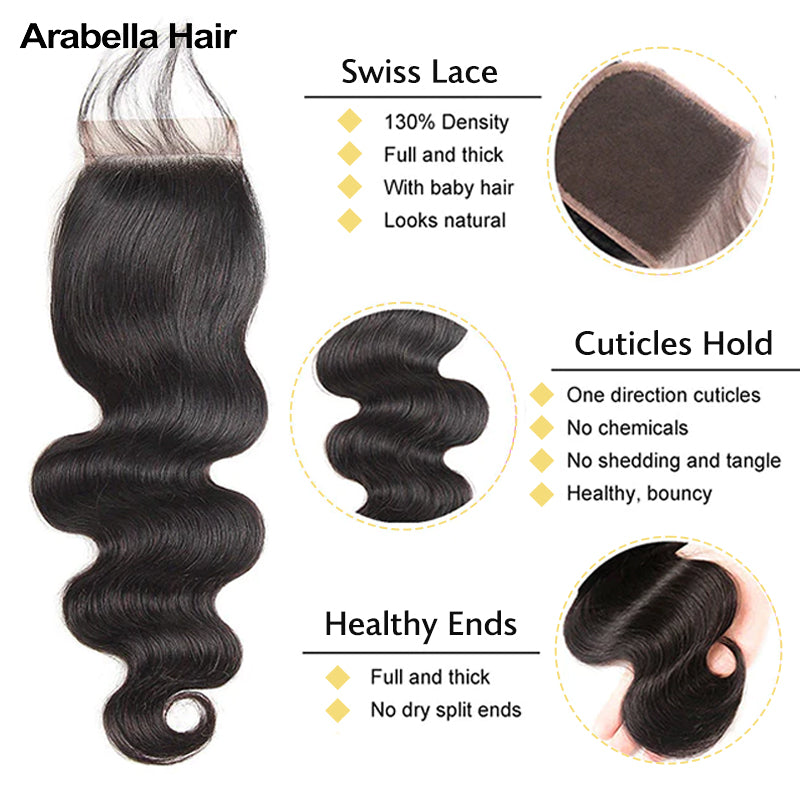 Human hair wig {12A 3Pcs+Closure} Body Wave 3 Bundles Hair With 4x4 Lace Closure 12A Human Hair Unprocessed Virgin Hair Weave - arabellahair.com