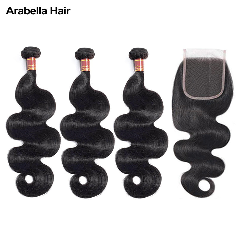 Human hair wig {12A 3Pcs+Closure} Body Wave 3 Bundles Hair With 4x4 Lace Closure 12A Human Hair Unprocessed Virgin Hair Weave - arabellahair.com