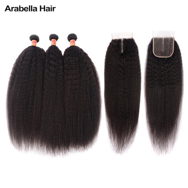 {12A 3Pcs+Closure} Brazilian Yaki Hair Weft 3 Bundles With 4x4 Lace Cl ...