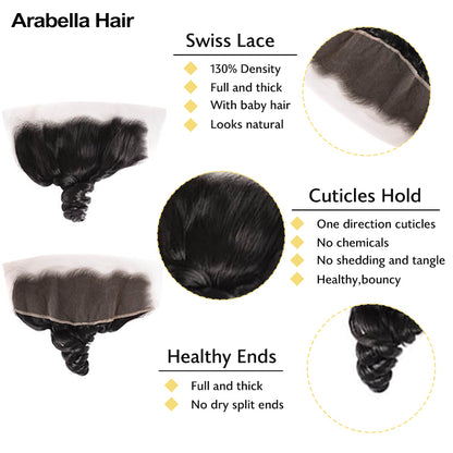 Human hair wig {12A 3Pcs+Frontal} Loose Wave 3 Bundles Hair With Lace Frontal Closure Human Virgin Hair Extensions - arabellahair.com