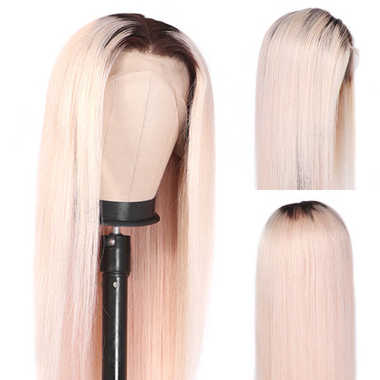 Human hair wig [Pre-Sale] Ombre Natural Blonde Pink Color Wigs 13x4 Lace Frontal Wigs Straight Transaprent Lace Free Part Colored By 613 Blonde Human Hair Wigs - arabellahair.com