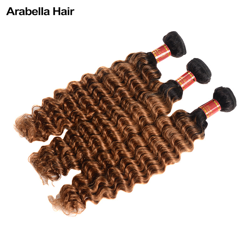 {12A 3Pcs} Virgin Ombre T1b/30 Deep Wave 3 Bundles Human Hair