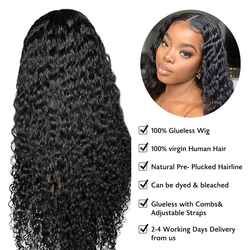 Human hair wig Real Glueless Wig HD 5x5 Lace Closure Wigs Water Glueless Wig Pre Plucked 180% Density Natual Black - arabellahair.com