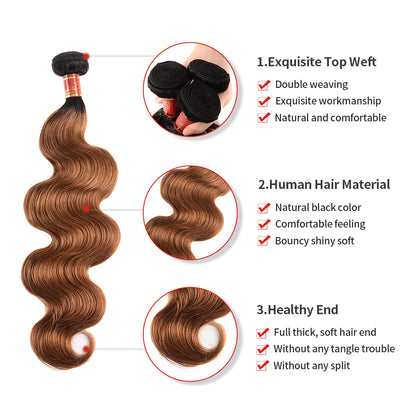 T1B/30 3 Bundles Body Wave Human Hair Weaves With 13*4 Lace Frontal Closure - arabellahair.com