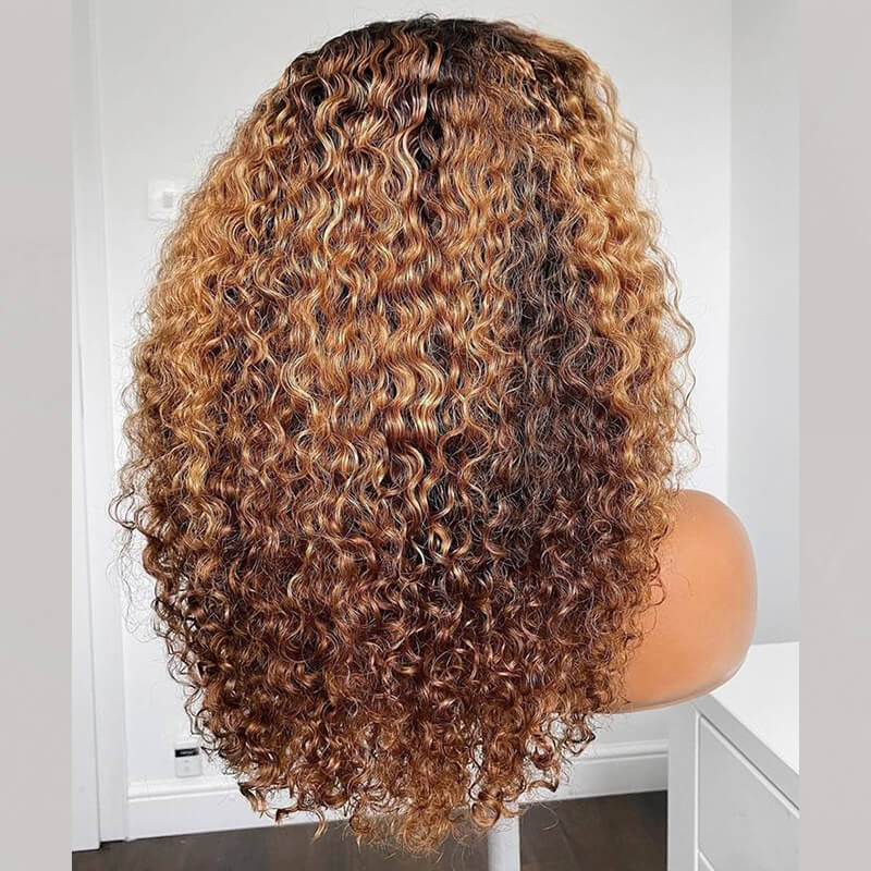 P4/27 Ombre Afro Kinky Curly Wig with Bangs Full Machine Made Remy Human Hair Wig
