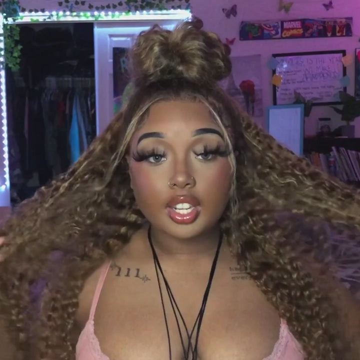 Honey Blonde Piano Highlights Color Curly Wigs 13x4/13x6 Lace Front VirginHuman Hair Wigs Free Part
