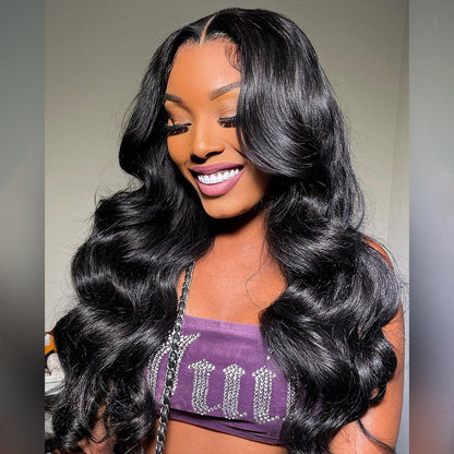 Long Length 4x4 lace Glueless Closure Wig Human Hair Wig Natural Black Body Wave Straight