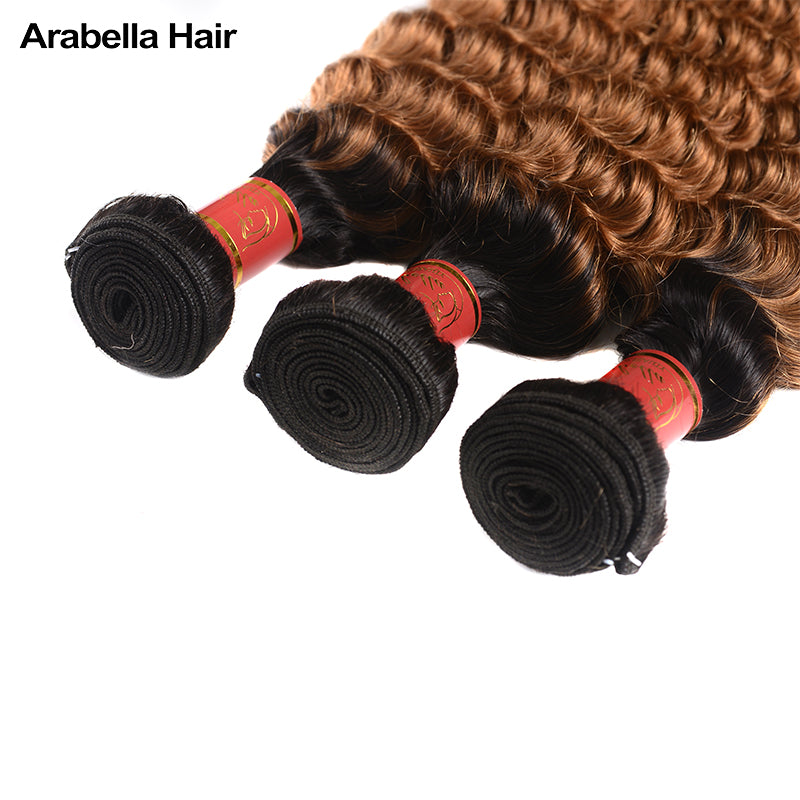 {12A 3Pcs} Virgin Ombre T1b/30 Deep Wave 3 Bundles Human Hair