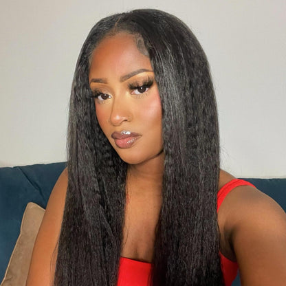 V Part Yaki Straight Wig Beginner Friendly Glueless Wig Human Hair No Glue No Leave Out - arabellahair.com