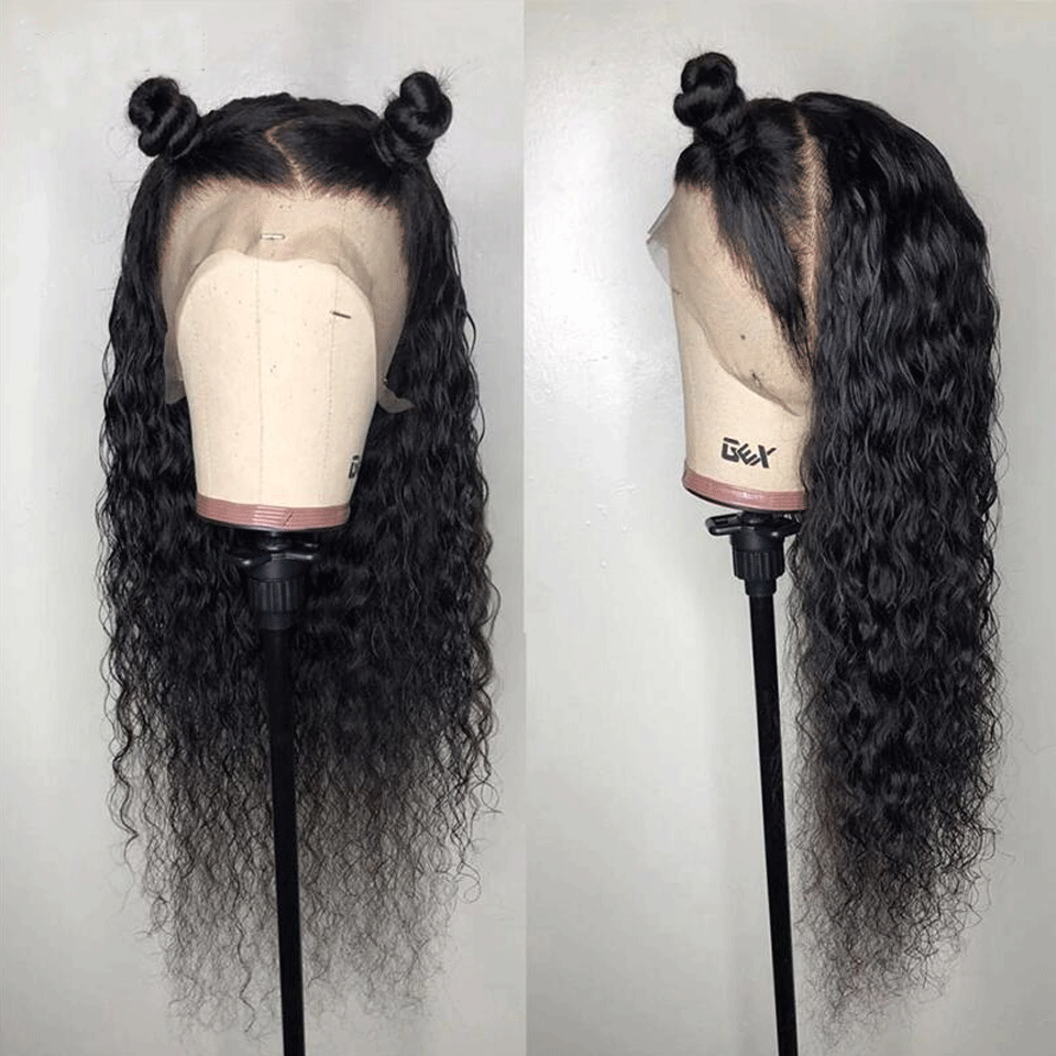 Undetectable Transparent Lace 13*4 Lace Frontal Wig Water Wave 180% Density Human Hair Wigs For Beginners Natual Black Free Part - arabellahair.com
