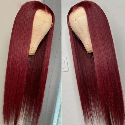 Human hair wig 4x4/5x5 Lace Burgundy 99J Red Colored Hair Closure Wigs Body Wave/Straight Undetectable Hair Wig 180% Density Color Wig Glueless - arabellahair.com