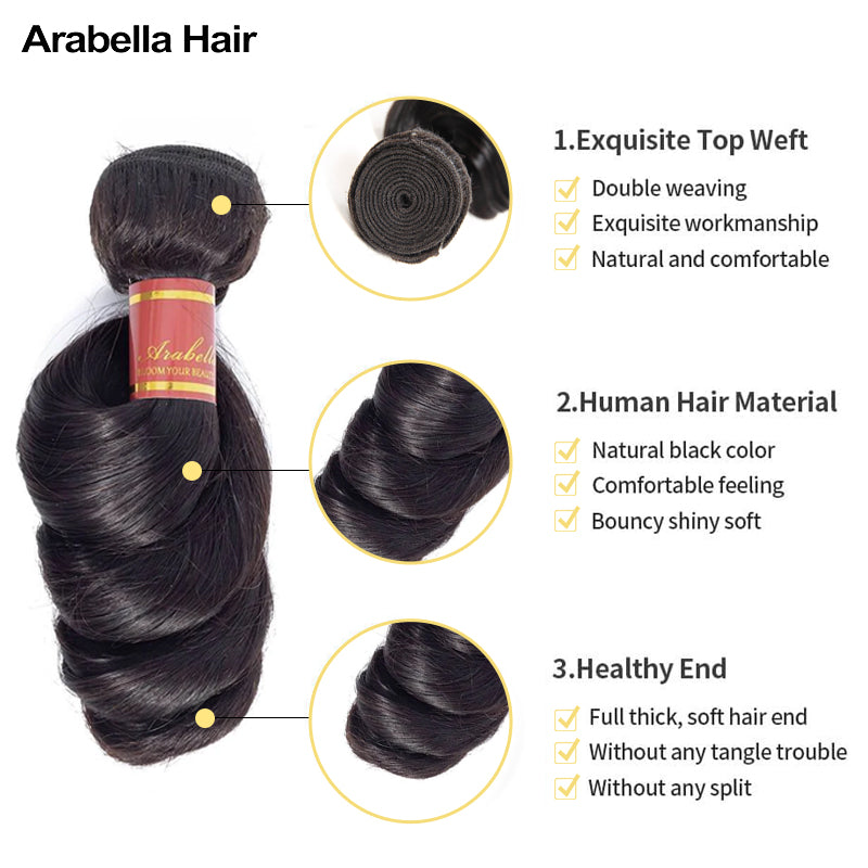 Human hair wig {12A 3Pcs+Closure} Loose Wave Human Hair Bundles With Closure 4x4 Closure With Bundles - arabellahair.com