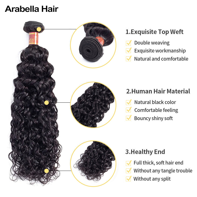 Human hair wig {12A 3Pcs+Closure} Brazilian Water Wave 3 Bundles Hair Weft With 4x4 Lace Closure - arabellahair.com