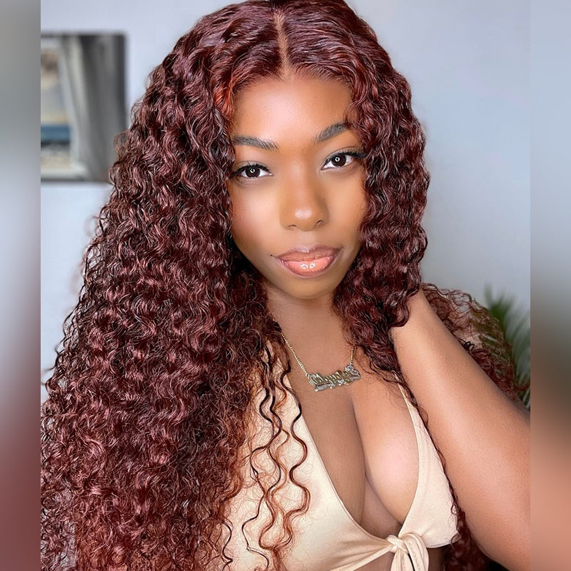 Human hair wig Water Wave Curly Auburn Reddish Color Wig Copper 
