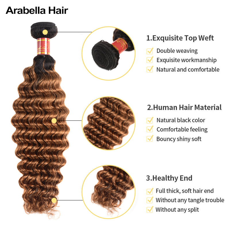 {12A 3Pcs} Virgin Ombre T1b/30 Deep Wave 3 Bundles Human Hair