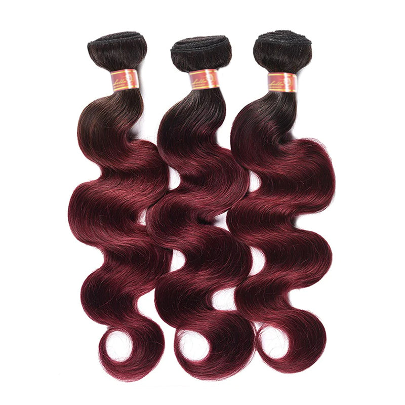 {12A 3Pcs} Burgundy 99J Red Colored Virgin Body Wave 3 Bundles Human