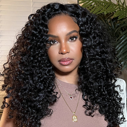 Human hair wig Real Glueless Wig HD 5x5 Lace Closure Wigs Jerry Curly Glueless Wig Pre Plucked 180% Density Natual Black - arabellahair.com