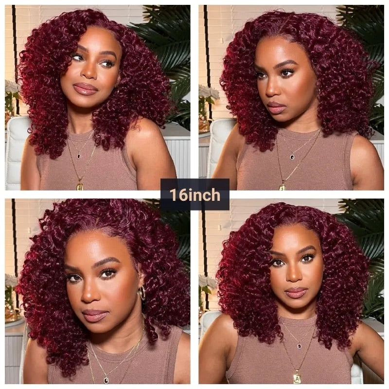 Burgundy Red Auburn Colored Jerry Curly 13x4 Lace Front Human Hair Wigs