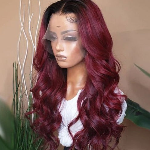 1B99J Ombre Wig Human Hair 13*4 Lace Frontal Wig Straight&amp;Body Wave 180% Density Color Wig - arabellahair.com