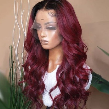 1B99J Ombre Wig Human Hair 13*4 Lace Frontal Wig Straight&amp;Body Wave 180% Density Color Wig - arabellahair.com