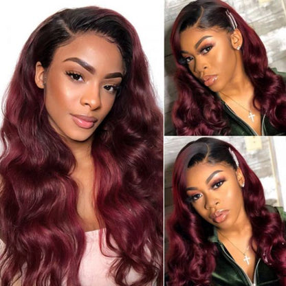 1B99J Ombre Wig Human Hair 13*4 Lace Frontal Wig Straight&amp;Body Wave 180% Density Color Wig - arabellahair.com
