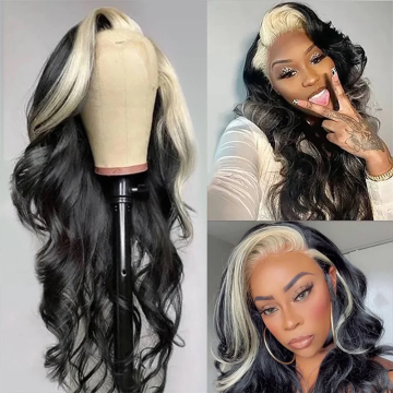 Highlight Grey Wig Human Hair Body Wave Lace Front Wig With Grey