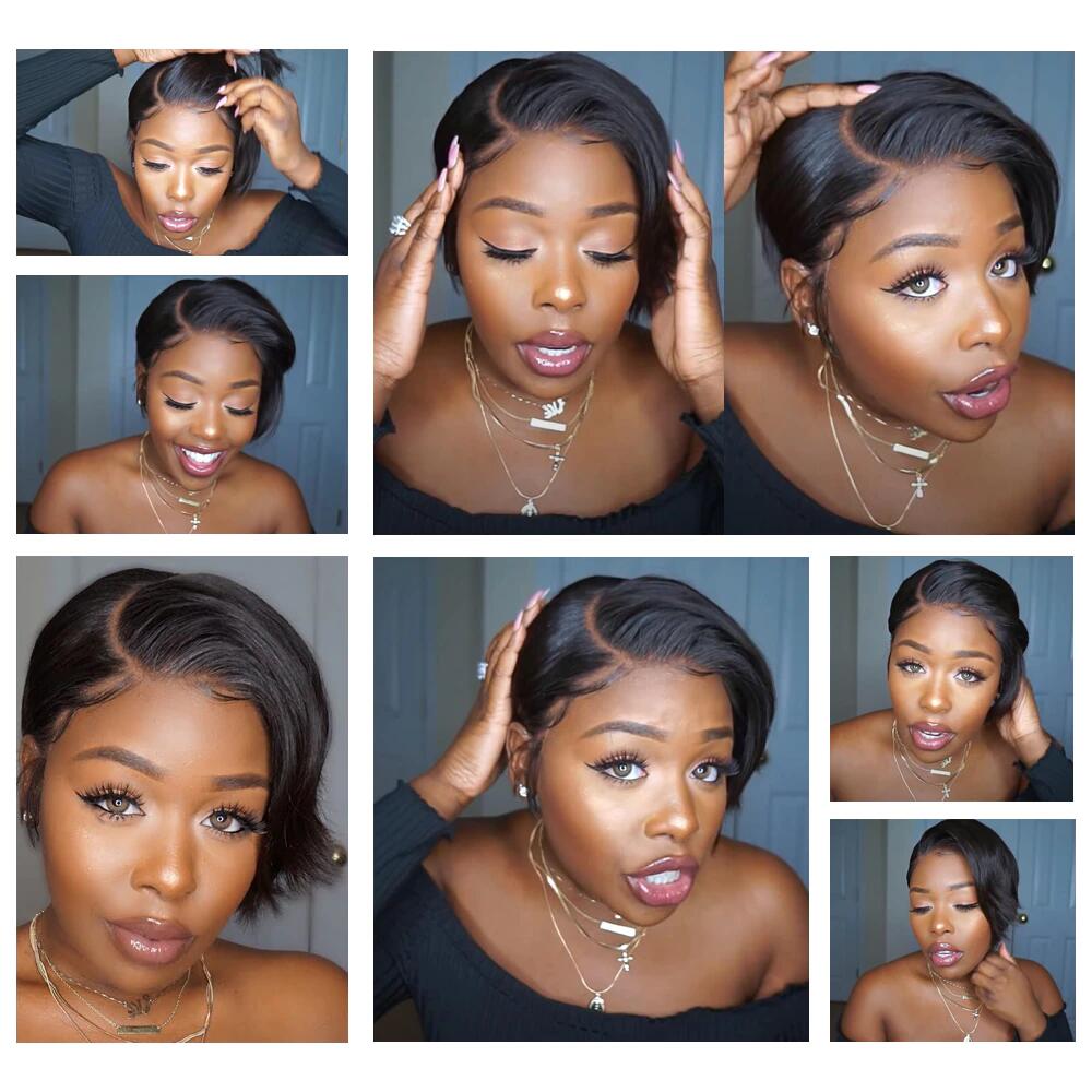 Pixie Cut Straight Human Hair Wigs PrePlucked Wig Cardi B Style Remy Brazilian Hair Glueless Short Bob Wigs - arabellahair.com