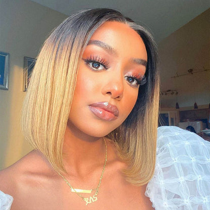 Summer Style Breathable Human Hair Bob Wigs 13*4 Inch Lace Front Wig Ombre T1b/30 Color Wig - arabellahair.com