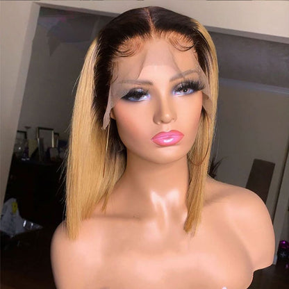 Summer Style Breathable Human Hair Bob Wigs 13*4 Inch Lace Front Wig Ombre T1b/30 Color Wig - arabellahair.com