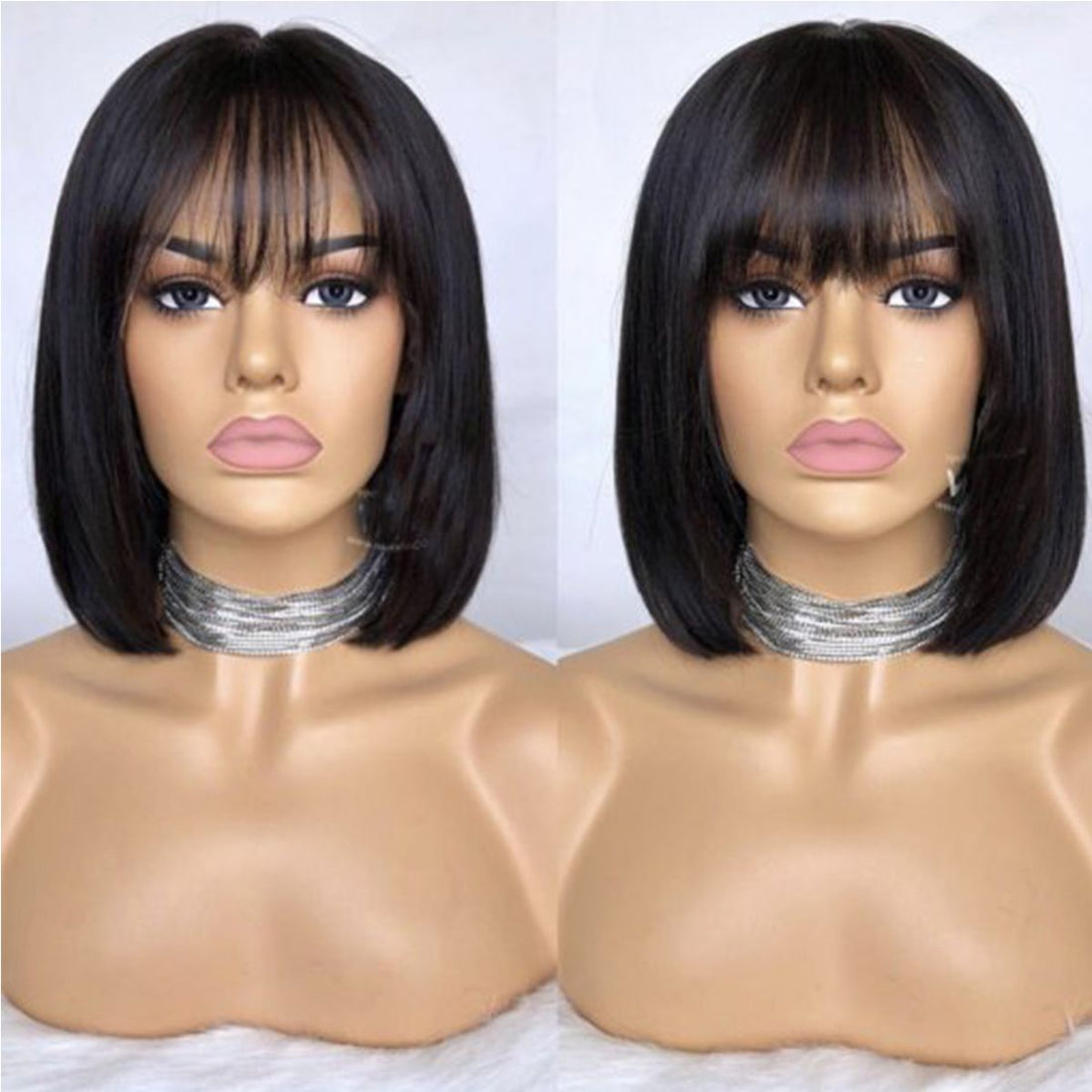 Straight Short Non-Lace Human Hair Bob Wigs with Bangs 180% Density Bob Wigs - arabellahair.com