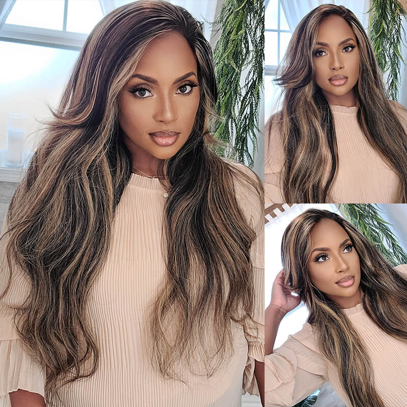 Balayage 5x5 HD Lace Front Straight/Body Wave Wig Highlights Transparent Human Hair Wigs