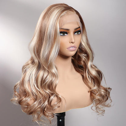 Body Wave Brown Wig with Blonde Highlights Natural 13x4 Lace Front Human Hair Wigs