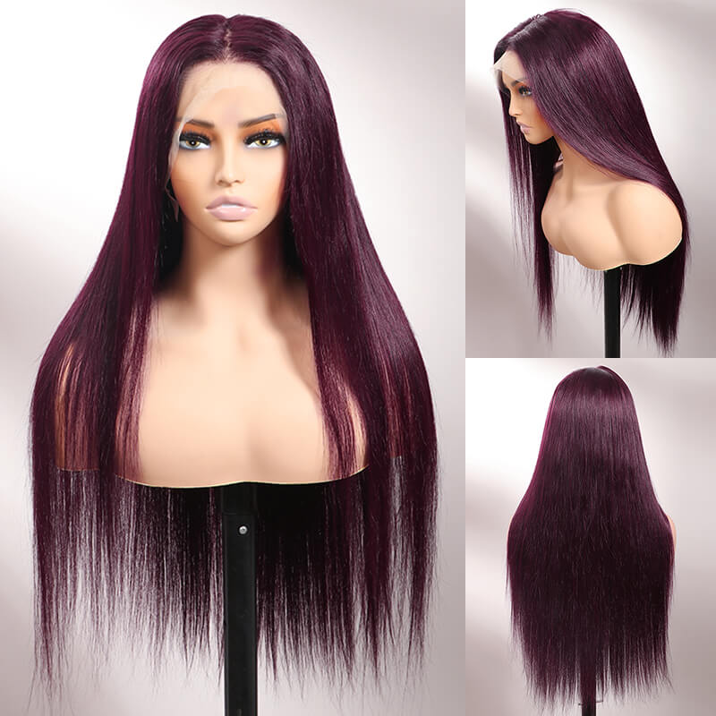 Dark Purple Plum Color Wigs Straight 5x5/13x4 Transparent Lace Frontal Wigs Human Hair Wigs Preplucked