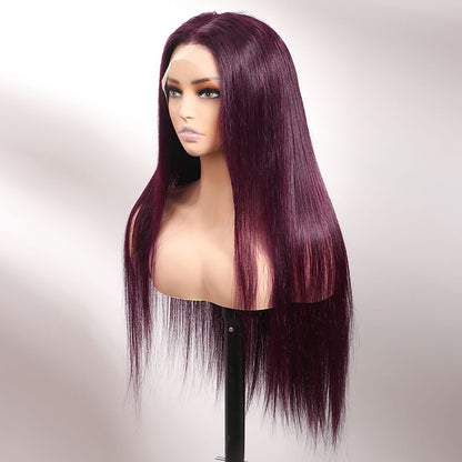 Dark Purple Plum Color Wigs Straight 5x5/13x4 Transparent Lace Frontal Wigs Human Hair Wigs Preplucked