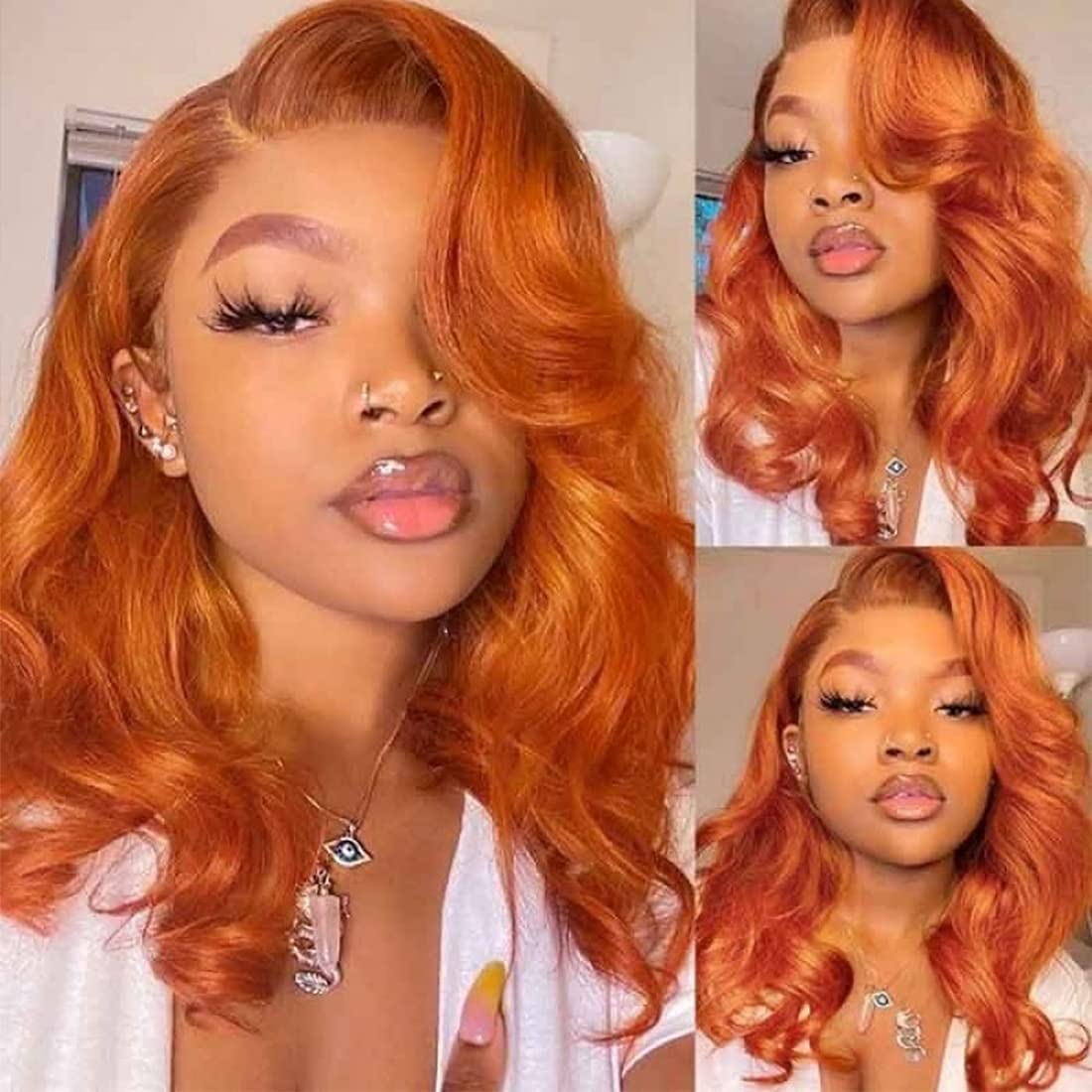 Ginger Orange Color 13x4 Lace Frontal Wig Straight/Body Wave Human Hair Wigs Free Part
