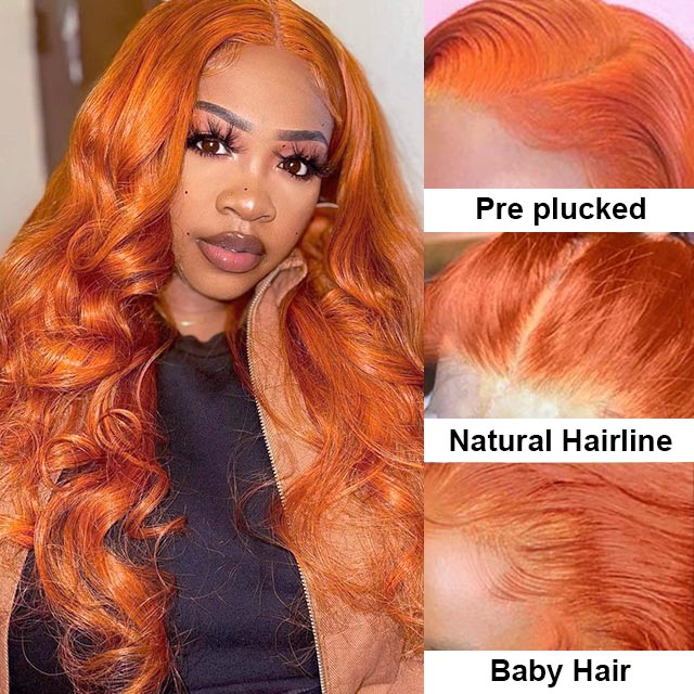 13*4 Transparent Lace Frontal Wig Ginger Orange Color Wig Body Wave Human Hair Wigs Free Part - arabellahair.com