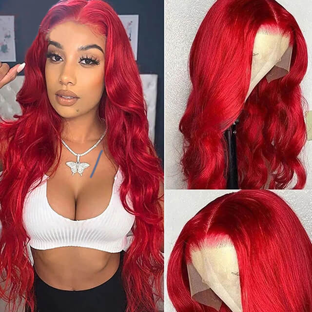 Red Burgundy Color Transparent Lace Wig 4*4/13*4 Lace Glueless Natural Wig 18 24 Inch - arabellahair.com