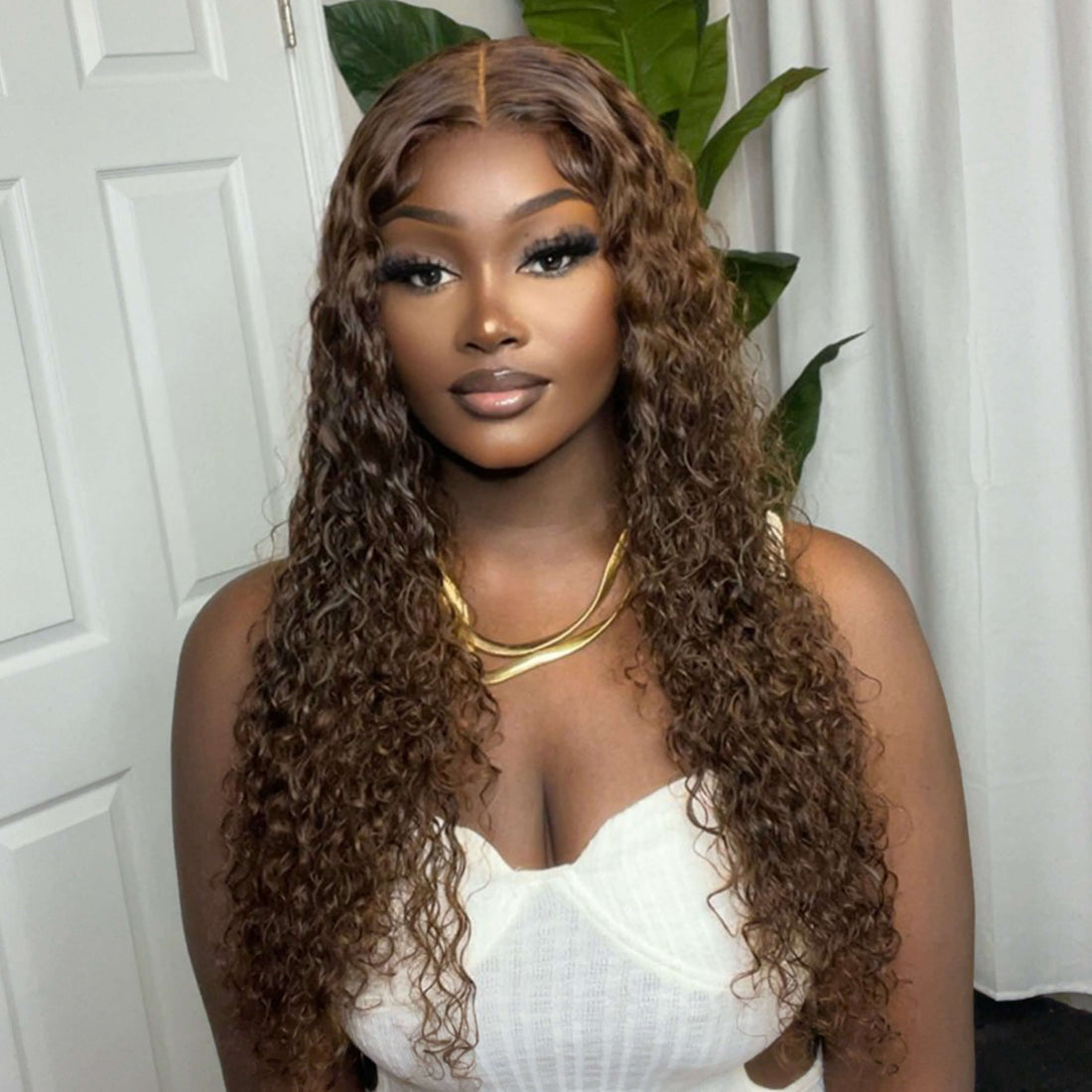 Human hair wig Dark Honey Brown Colored Human Hair Wig 13*4 Lace Front Water Wave Wig - arabellahair.com