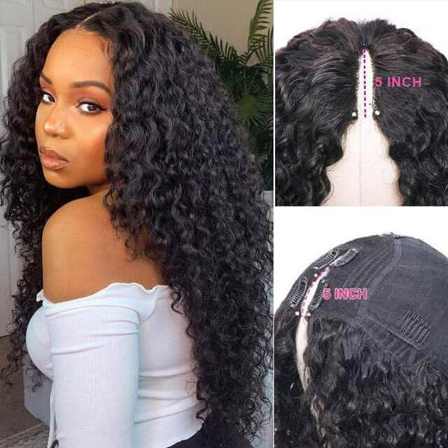 Glueless 0 Skill Needed V Part Wig Beginner Friendly Natural Scalp Curly Human Hair Without Leave Out Upgrade U part Wig - arabellahair.com