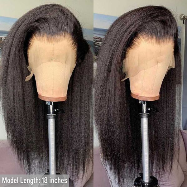 Yaki Straight Natural Black 13x4 Lace Front Human Hair Wigs Free Part