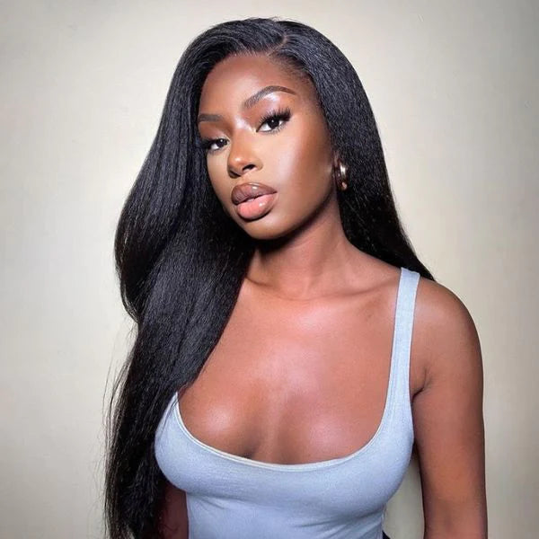 Yaki Straight Natural Black 13x4 Lace Front Human Hair Wigs Free Part