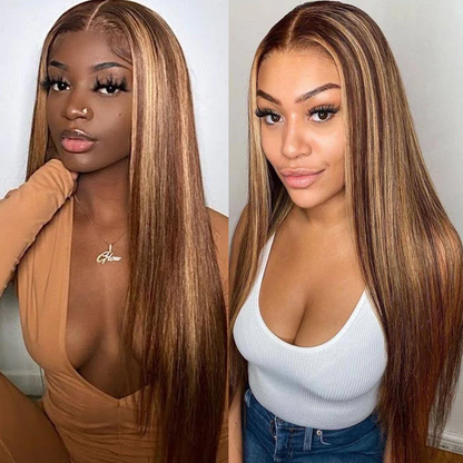 Honey Blonde Piano Highlights Color Hair Straight Colored Wigs 13*4/13*6 Lace Front Wig Straight Hair180% Density - arabellahair.com
