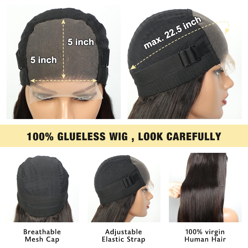 Human hair wig Real Glueless Wig HD 5x5 Lace Closure Wigs Jerry Curly Glueless Wig Pre Plucked 180% Density Natual Black - arabellahair.com